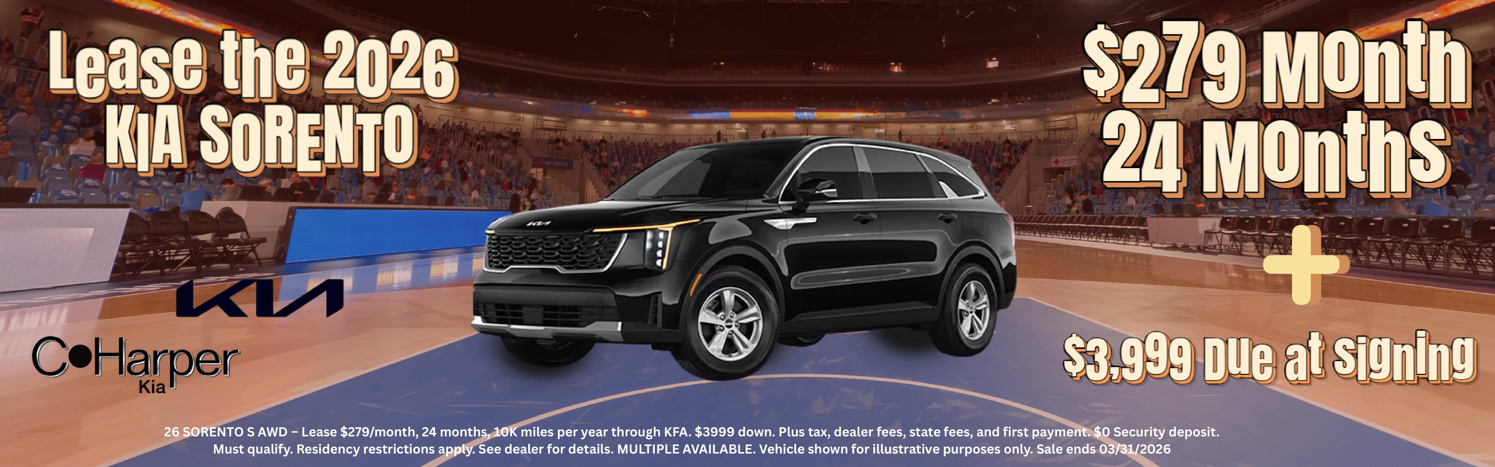 Lease 2026 KIA Sorento $279/M for 24 Months